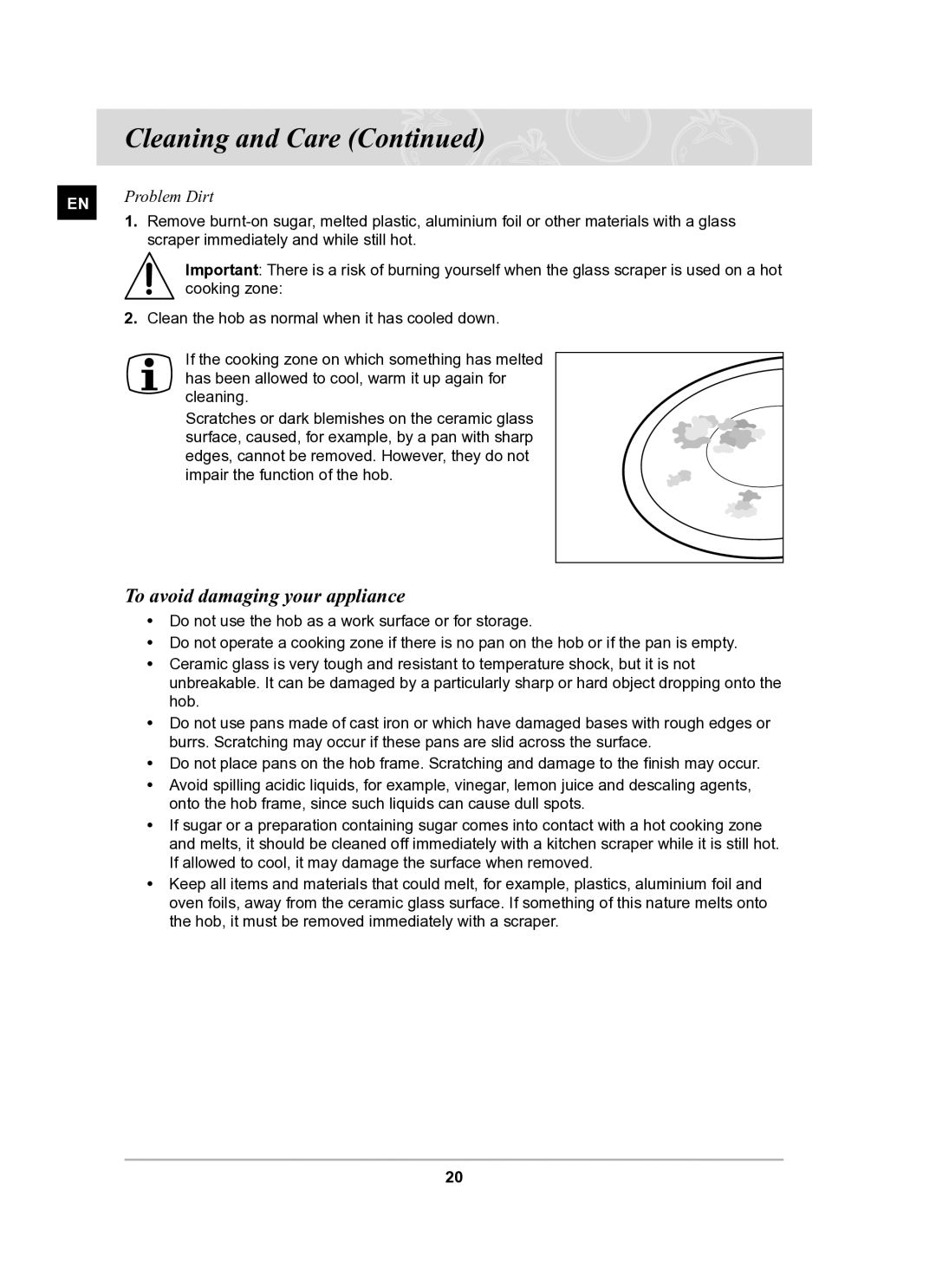 Samsung C21RJAN manual To avoid damaging your appliance 