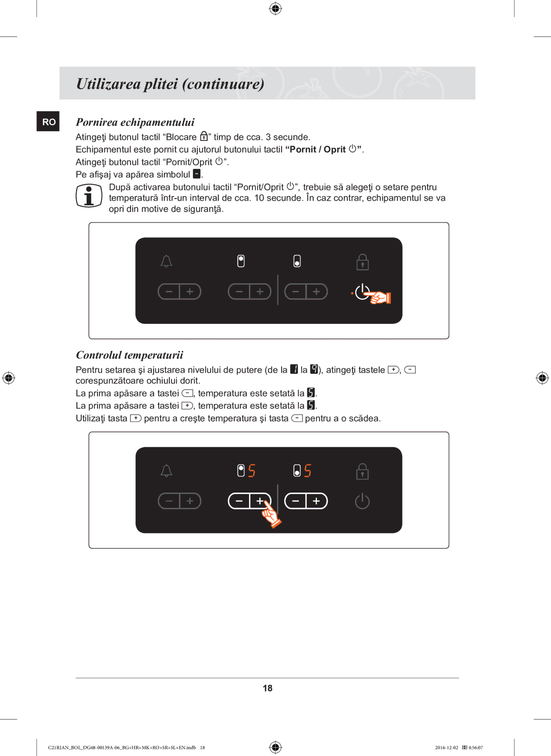 Samsung C21RJAN/BOL manual RO Pornirea echipamentului, Controlul temperaturii 