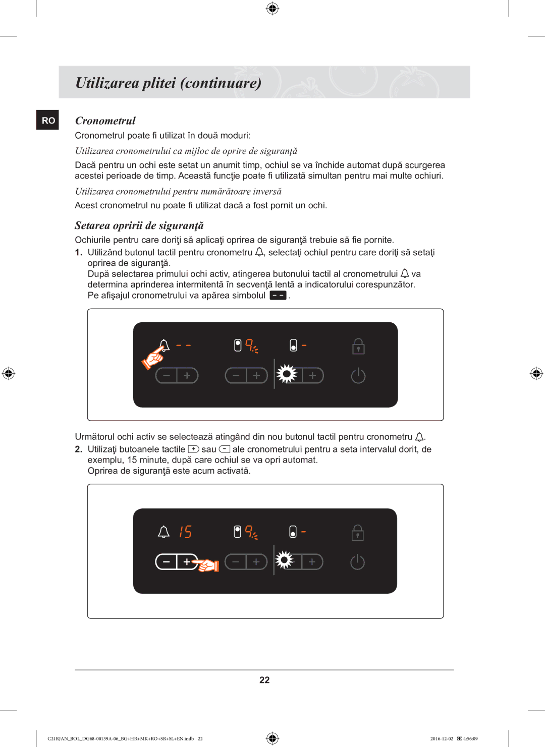 Samsung C21RJAN/BOL manual RO Cronometrul, Setarea opririi de siguranţă 