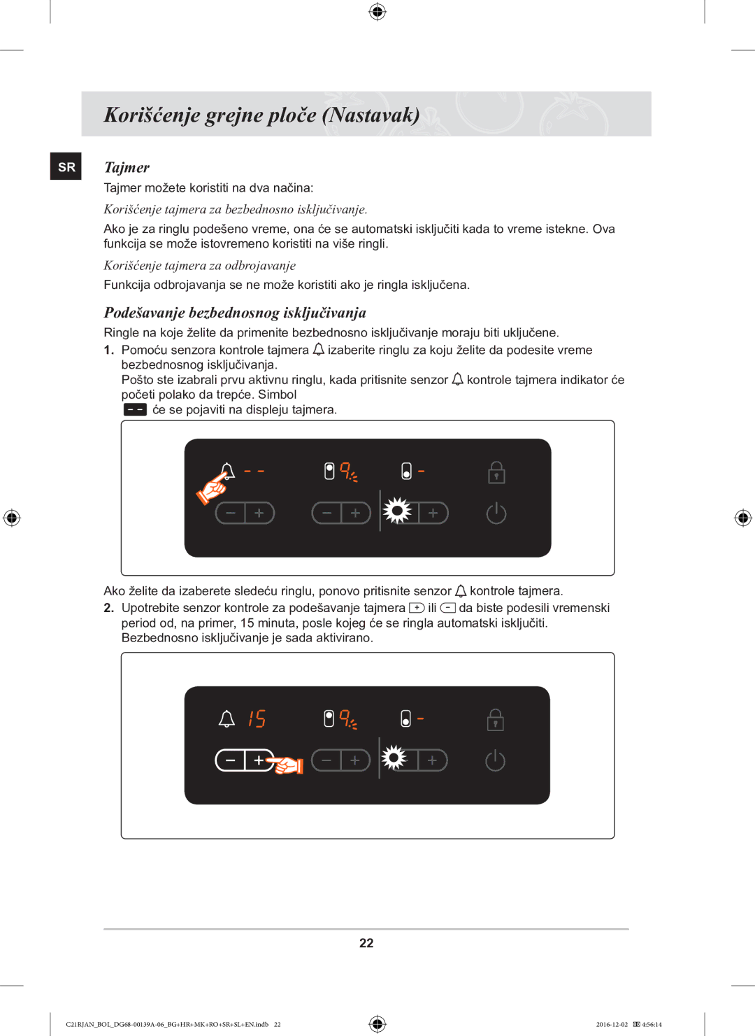 Samsung C21RJAN/BOL manual SR Tajmer, Podešavanje bezbednosnog isključivanja 