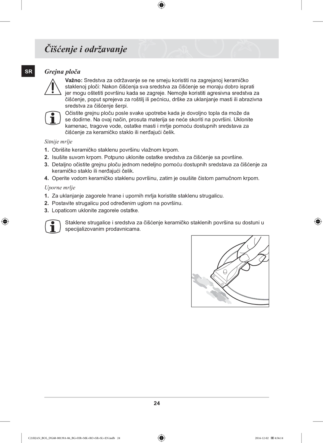 Samsung C21RJAN/BOL manual Čišćenje i održavanje, SR Grejna ploča 