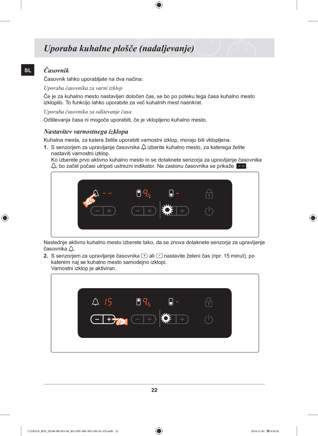 Samsung C21RJAN/BOL manual SL Časovnik, Nastavitev varnostnega izklopa 