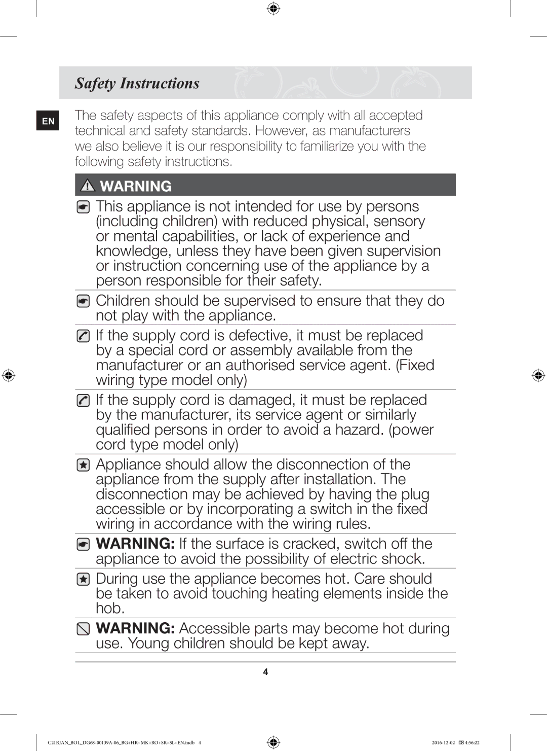 Samsung C21RJAN/BOL manual Safety Instructions 