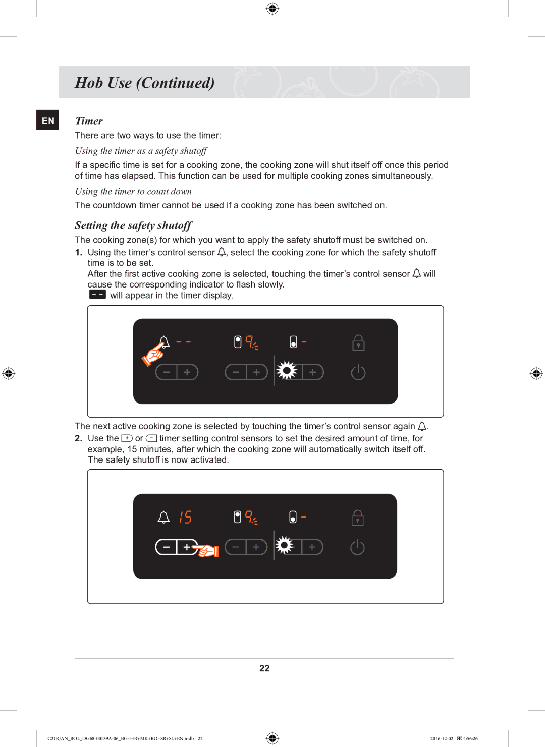 Samsung C21RJAN/BOL manual EN Timer, Setting the safety shutoff 