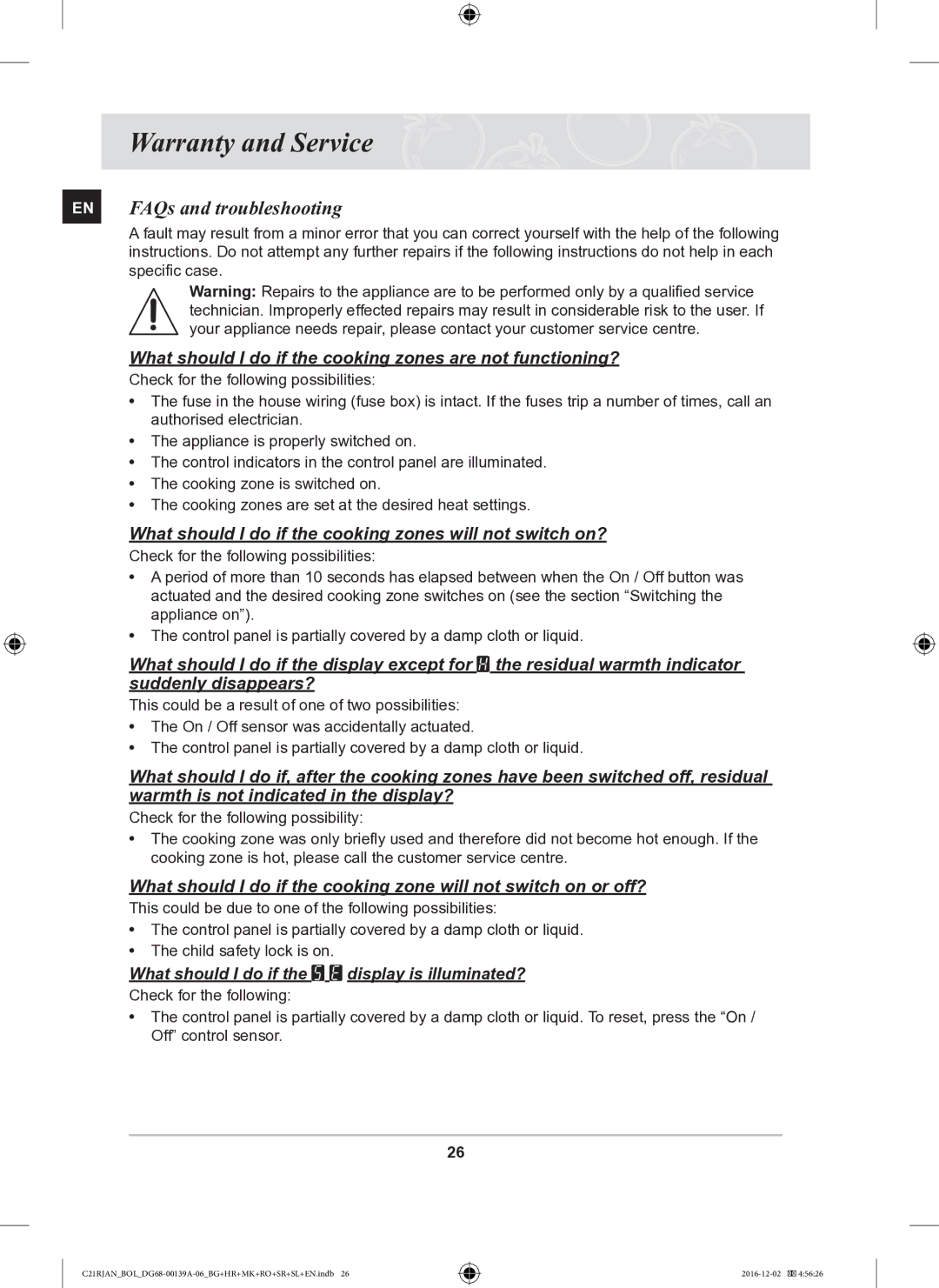 Samsung C21RJAN/BOL manual Warranty and Service, EN FAQs and troubleshooting 