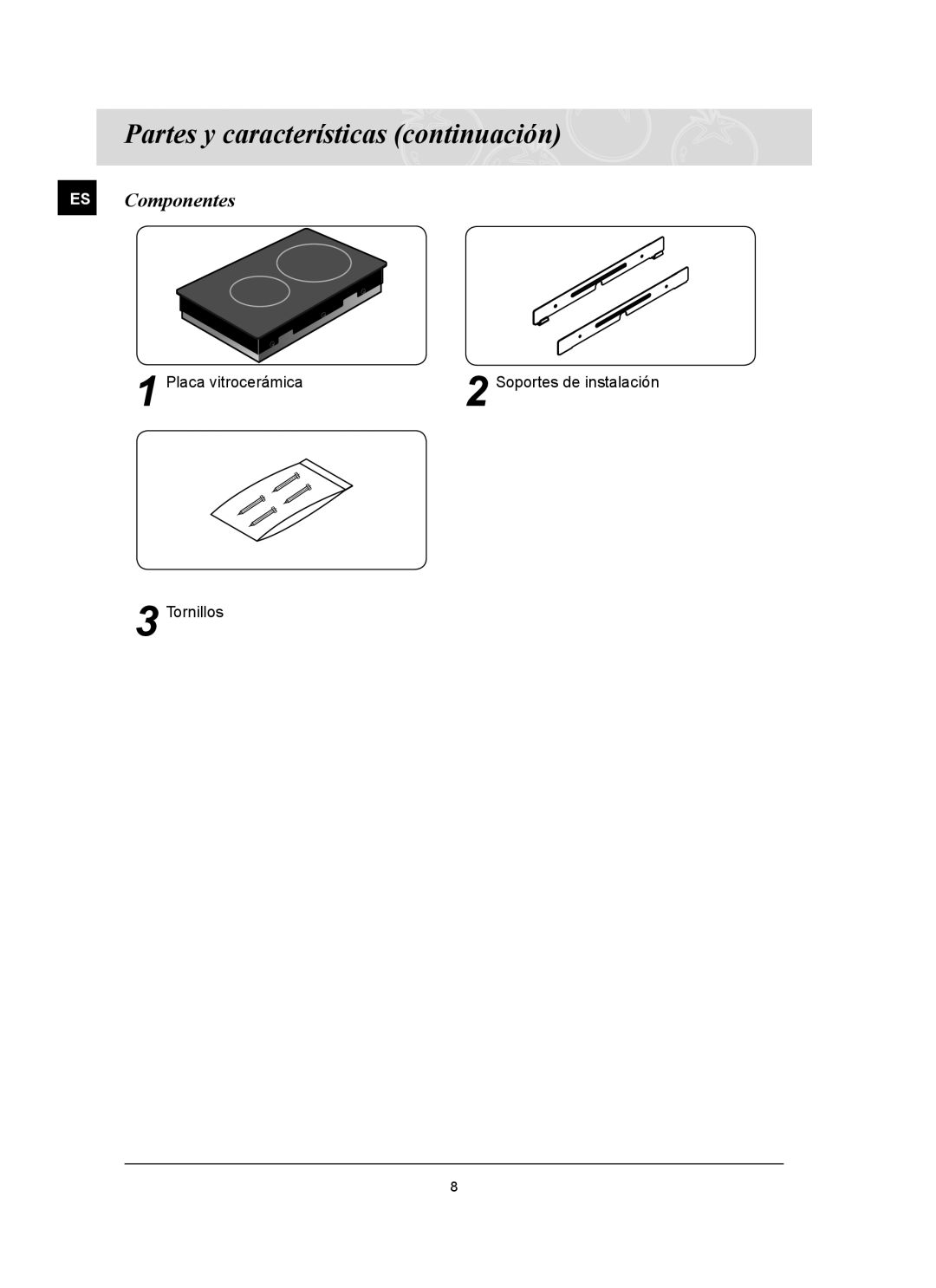 Samsung C21RJAN/XEC manual Partes y características continuación, ES Componentes 