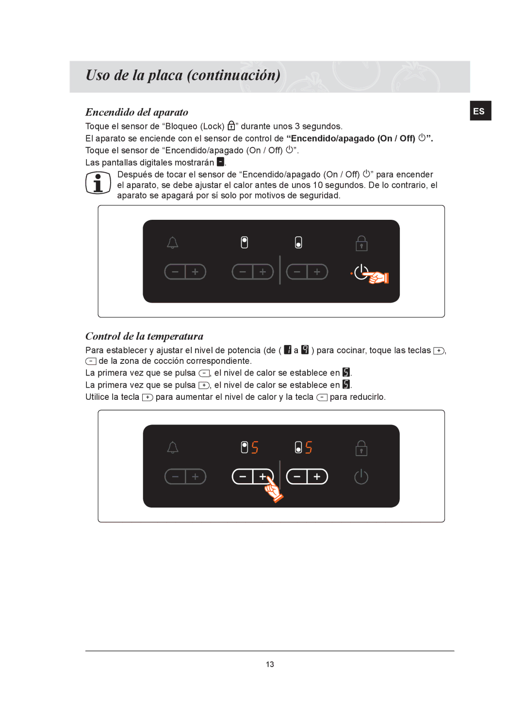 Samsung C21RJAN/XEC manual Encendido del aparato, Control de la temperatura 