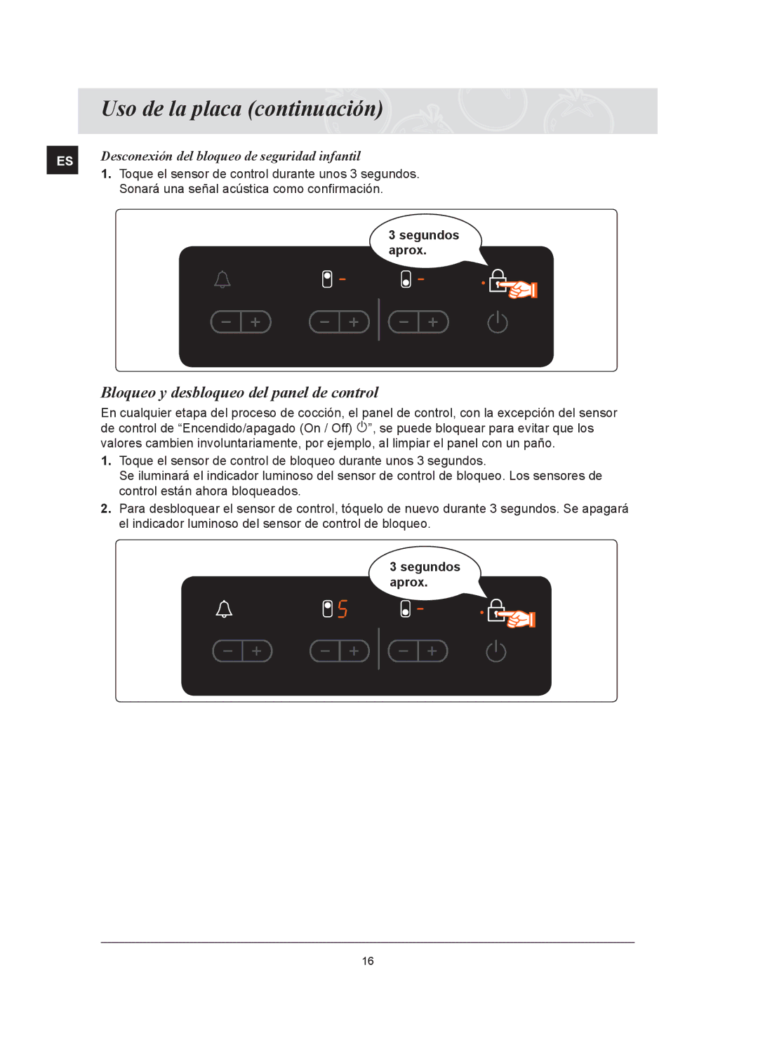 Samsung C21RJAN/XEC manual Bloqueo y desbloqueo del panel de control 