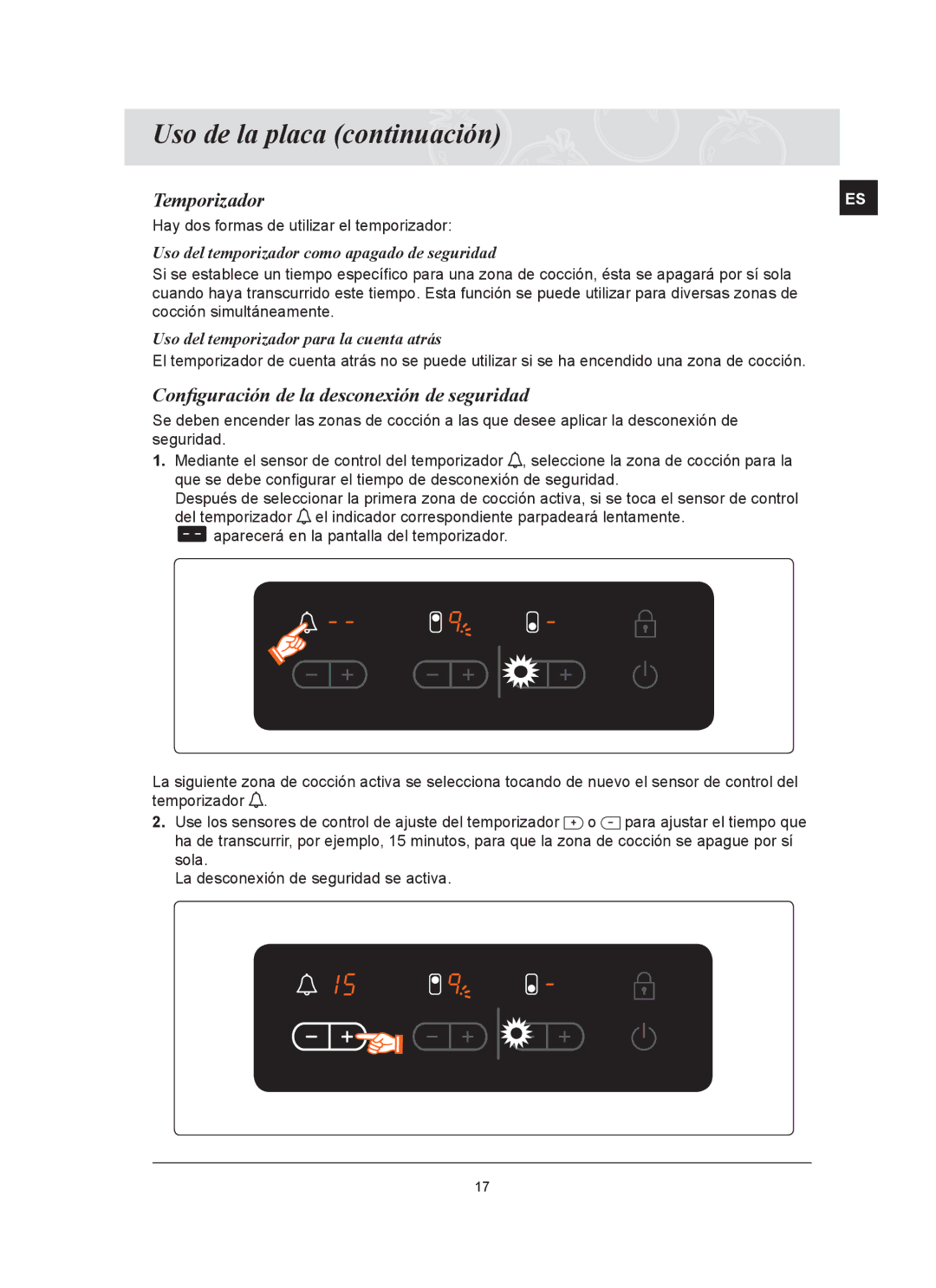 Samsung C21RJAN/XEC manual Temporizador, Conﬁguración de la desconexión de seguridad 