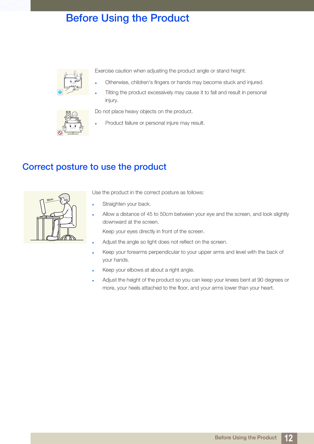 Samsung C24A650X, C27A650X, C24A650U, C27A650U user manual Correct posture to use the product 