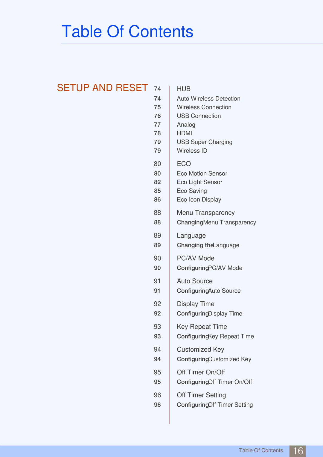 Samsung C24A650X, C27A650X, C24A650U, C27A650U user manual Setup and Reset 