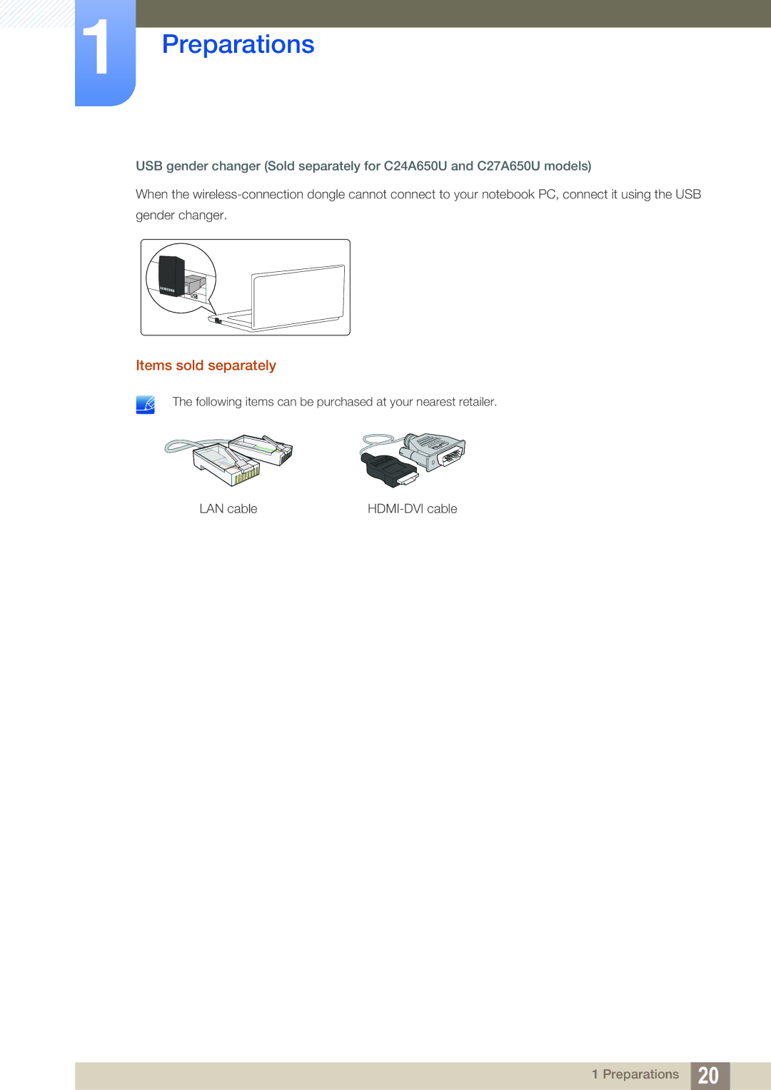 Samsung C24A650X, C27A650X, C24A650U, C27A650U user manual Items sold separately 