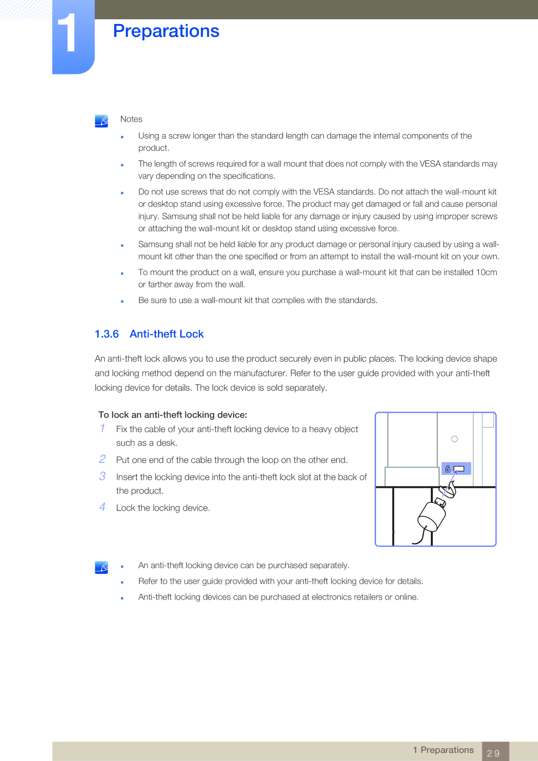 Samsung C27A650X, C24A650X, C24A650U, C27A650U user manual Anti-theft Lock 