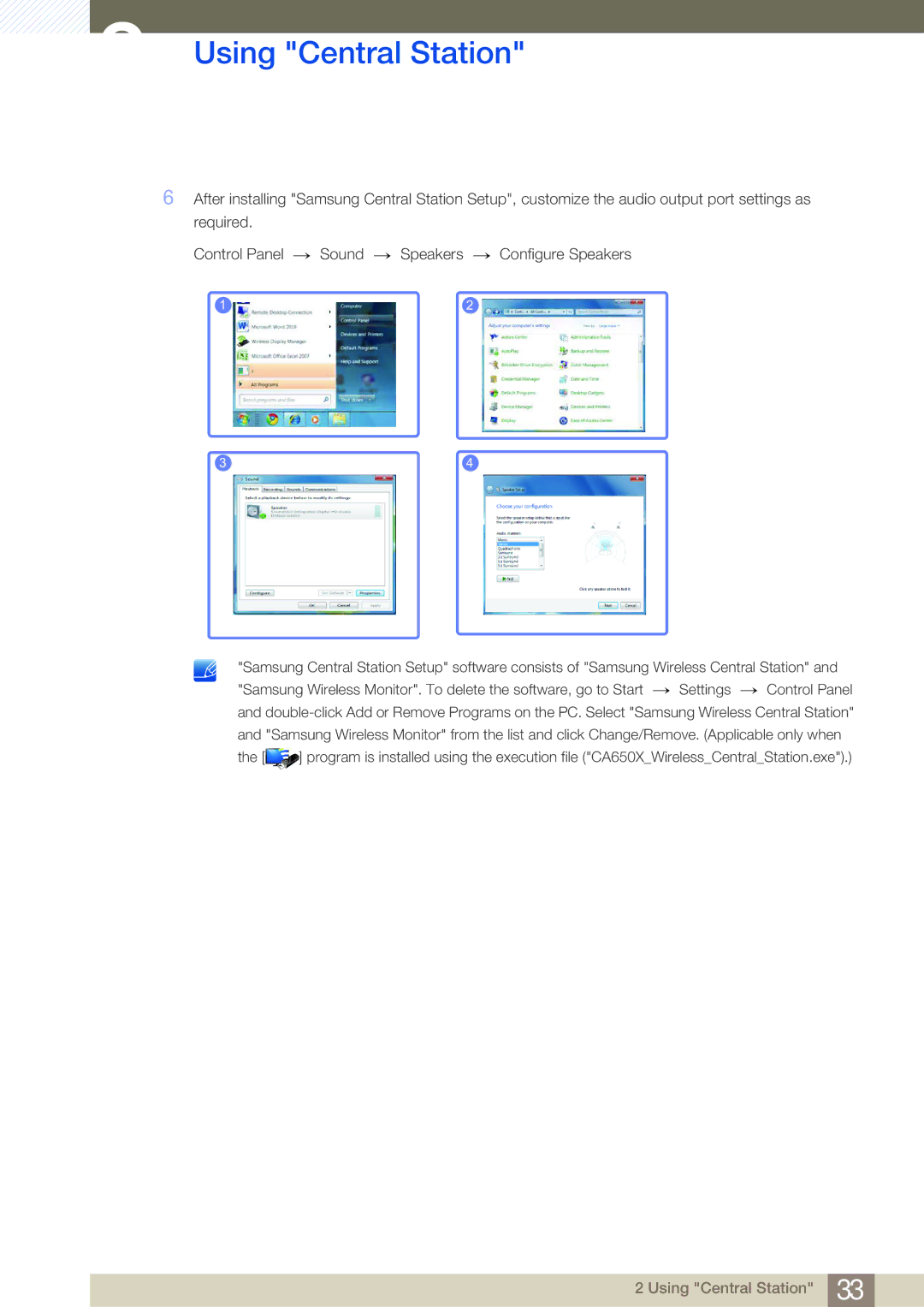 Samsung C27A650X, C24A650X, C24A650U, C27A650U user manual Using Central Station 