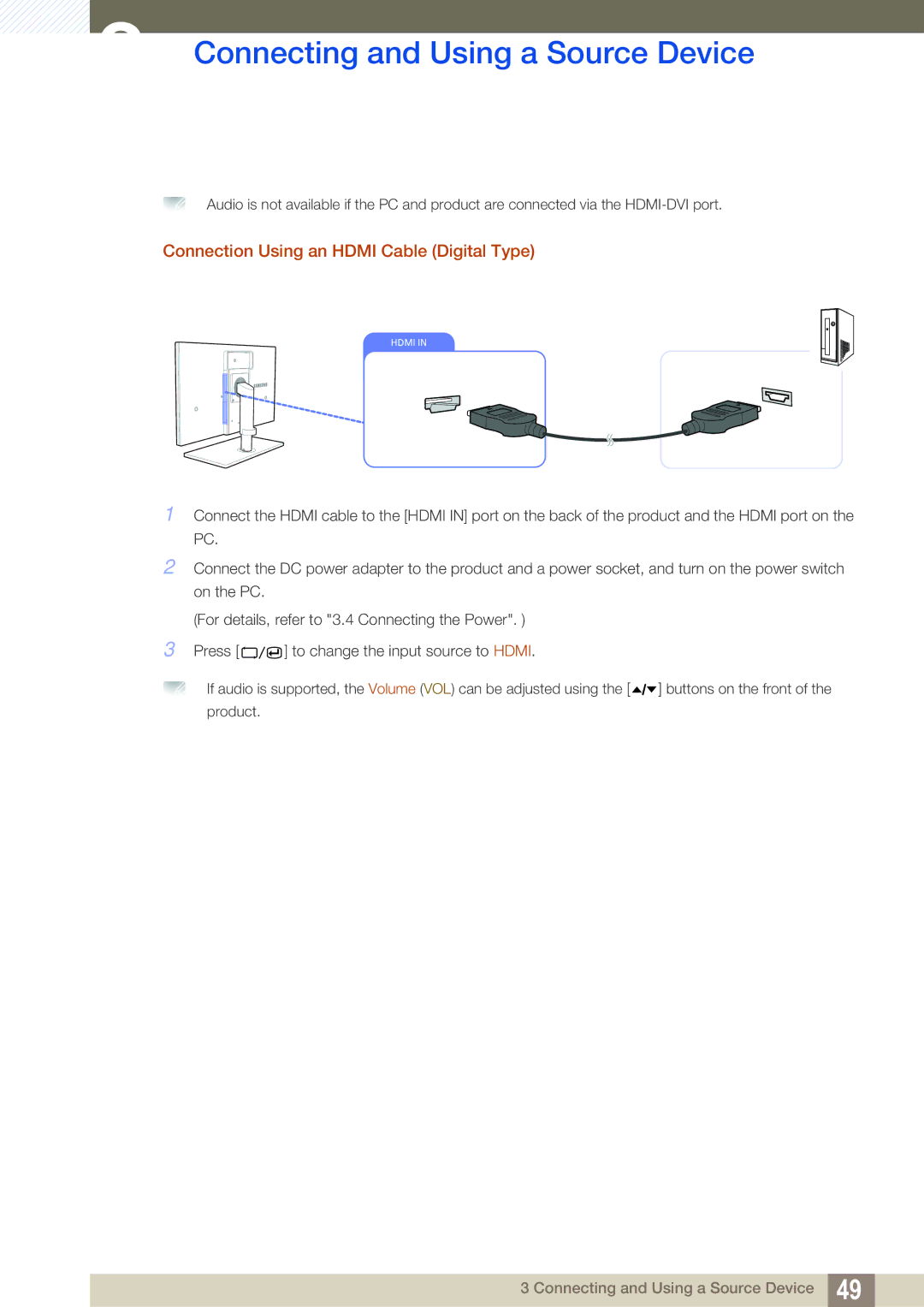 Samsung C27A650X, C24A650X, C24A650U, C27A650U user manual Connection Using an Hdmi Cable Digital Type 