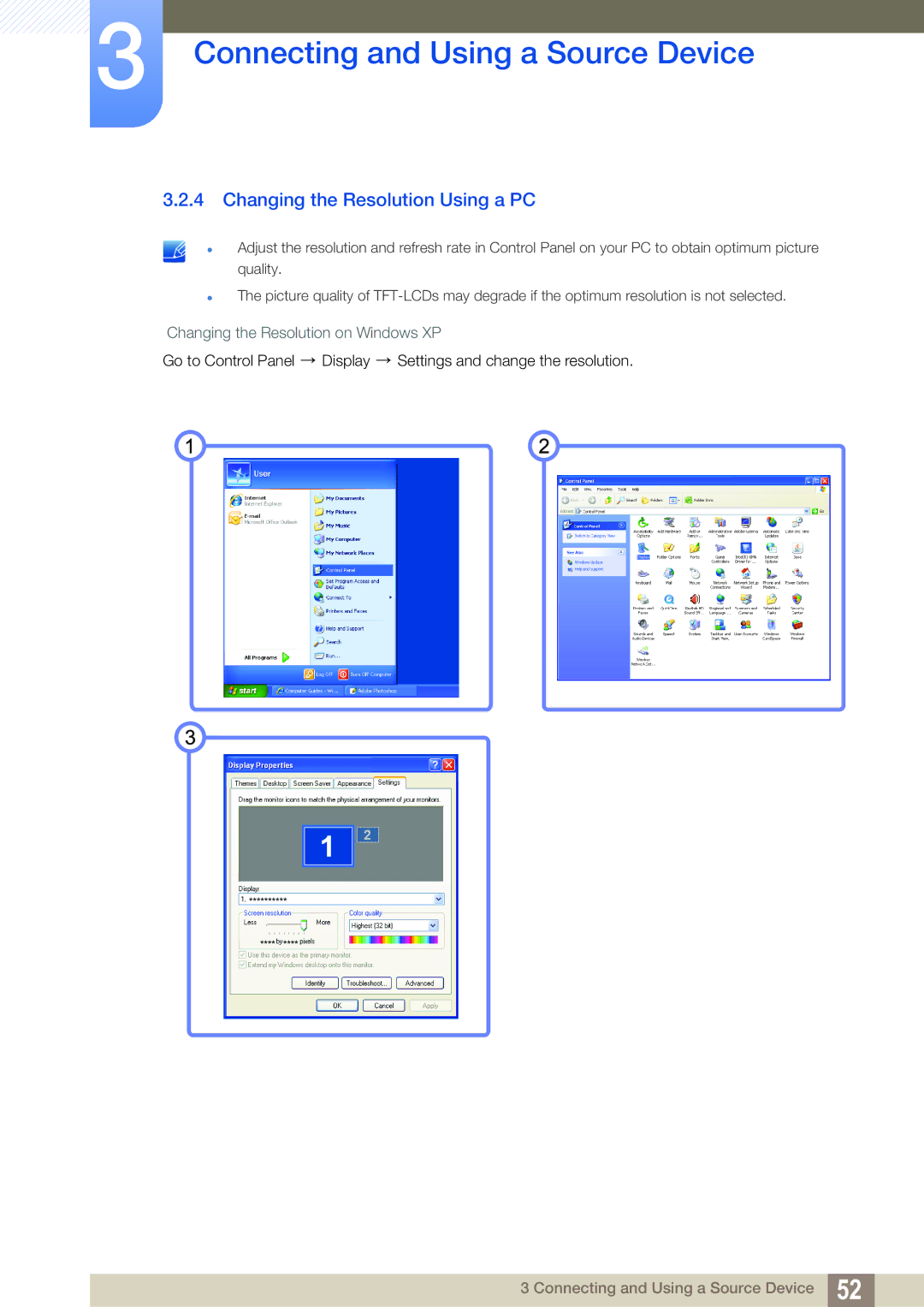 Samsung C24A650X, C27A650X, C24A650U, C27A650U user manual Changing the Resolution Using a PC 