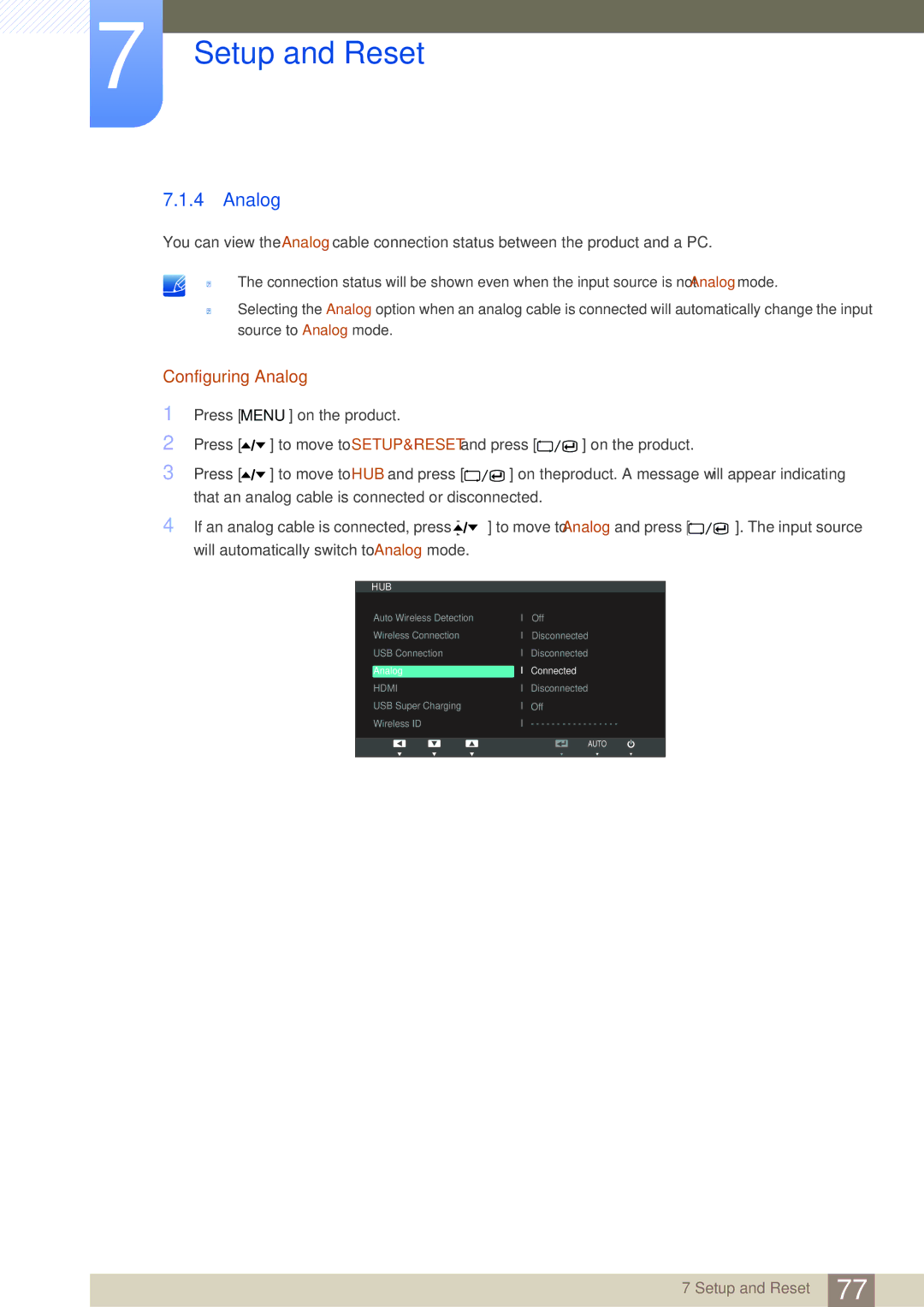 Samsung C27A650X, C24A650X, C24A650U, C27A650U user manual Configuring Analog 