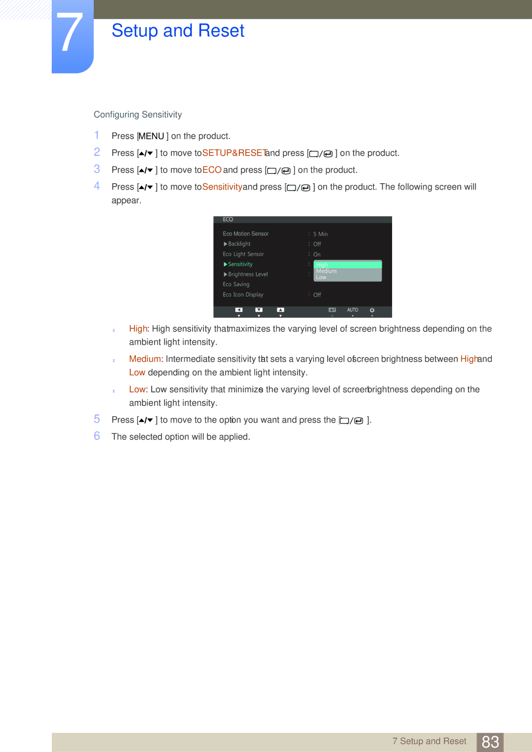 Samsung C27A650U, C24A650X, C27A650X, C24A650U user manual Configuring Sensitivity 