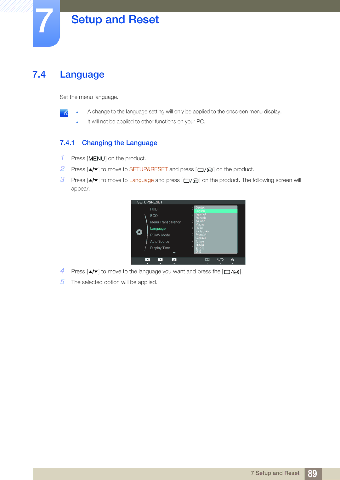 Samsung C27A650X, C24A650X, C24A650U, C27A650U user manual Changing the Language 