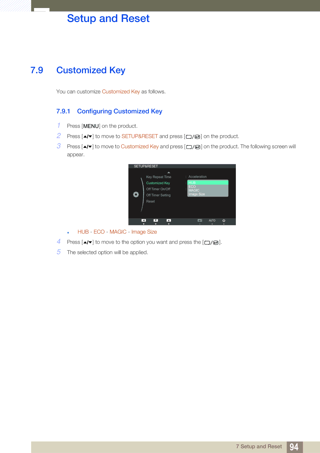 Samsung C24A650U, C24A650X, C27A650X, C27A650U user manual Configuring Customized Key 