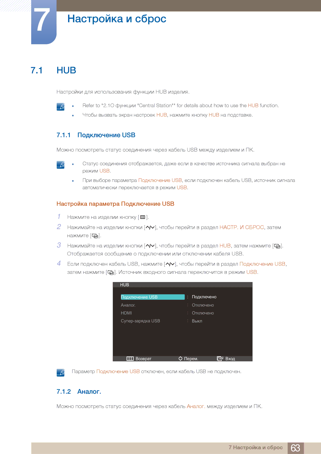 Samsung C23A550U, C27A550U manual Hub, 1 ªÉ¿ÅÆÙÒÀÈÃÀ USB, 2 ›È»ÆÉ¾, ¨»ÌÍËÉÄÅÃ ¿ÆÚ ÃÌÊÉÆ×ÂÉ½»ÈÃÚ Ïîèåñãã HUB ÃÂ¿ÀÆÃÚ 