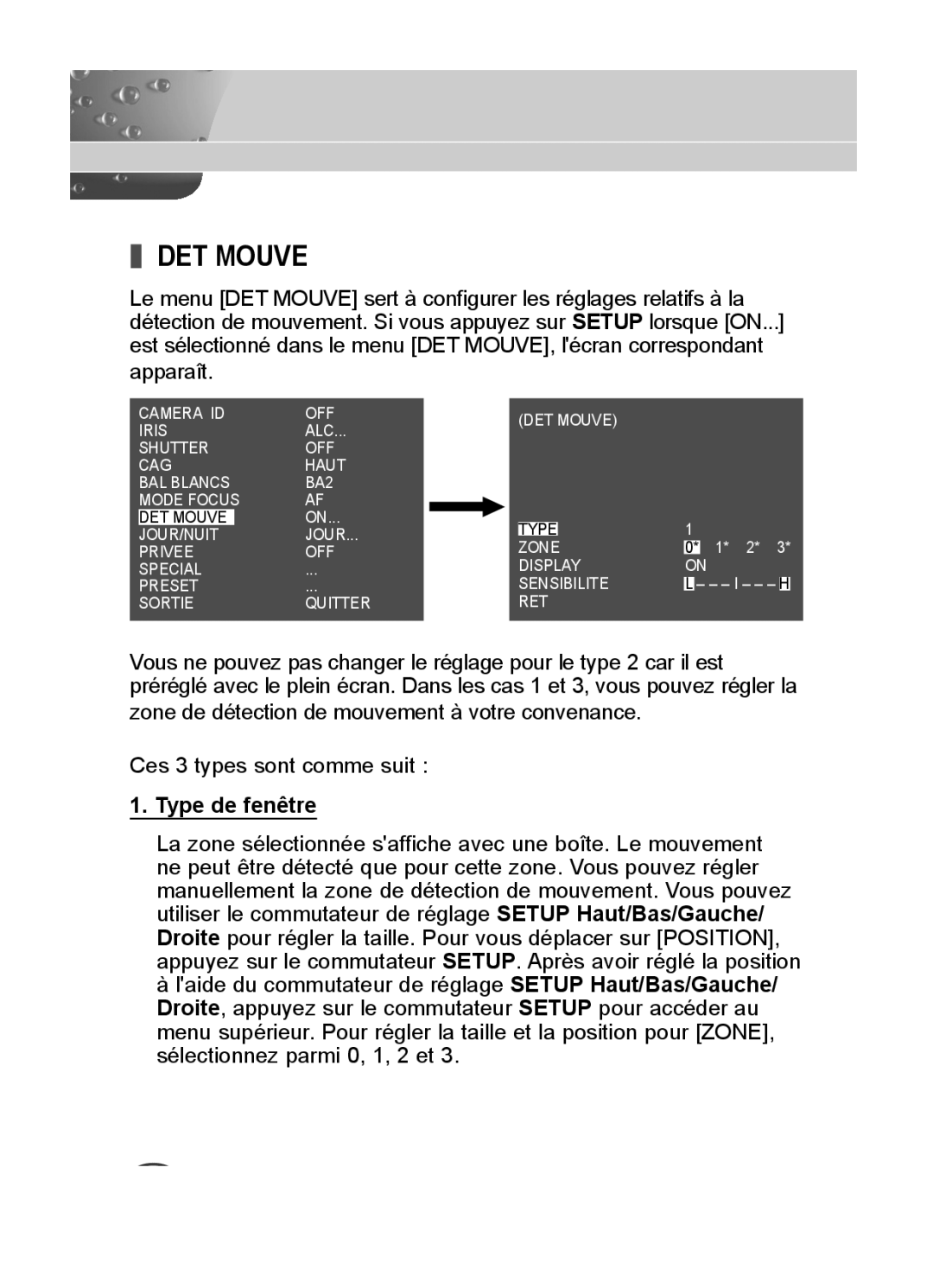 Samsung C4235(P), C4333(P), C4335(P) user manual DET Mouve, Type de fenêtre 