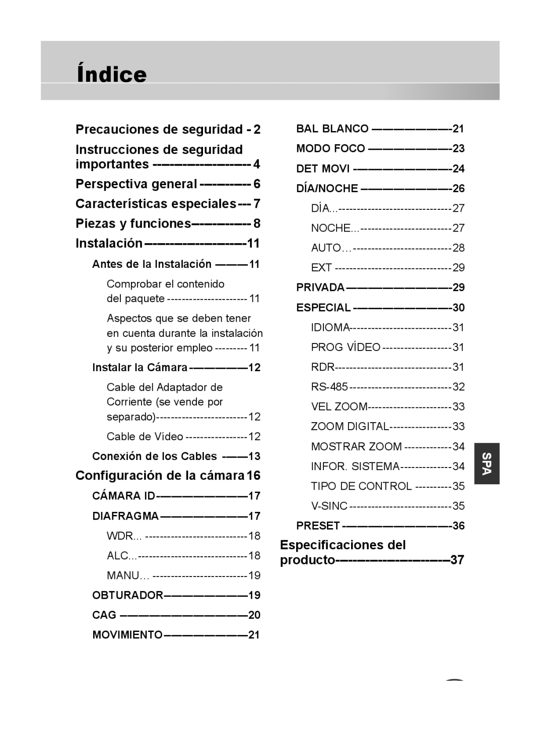 Samsung C4235(P), C4333(P), C4335(P) user manual Índice, Especificaciones del Producto 