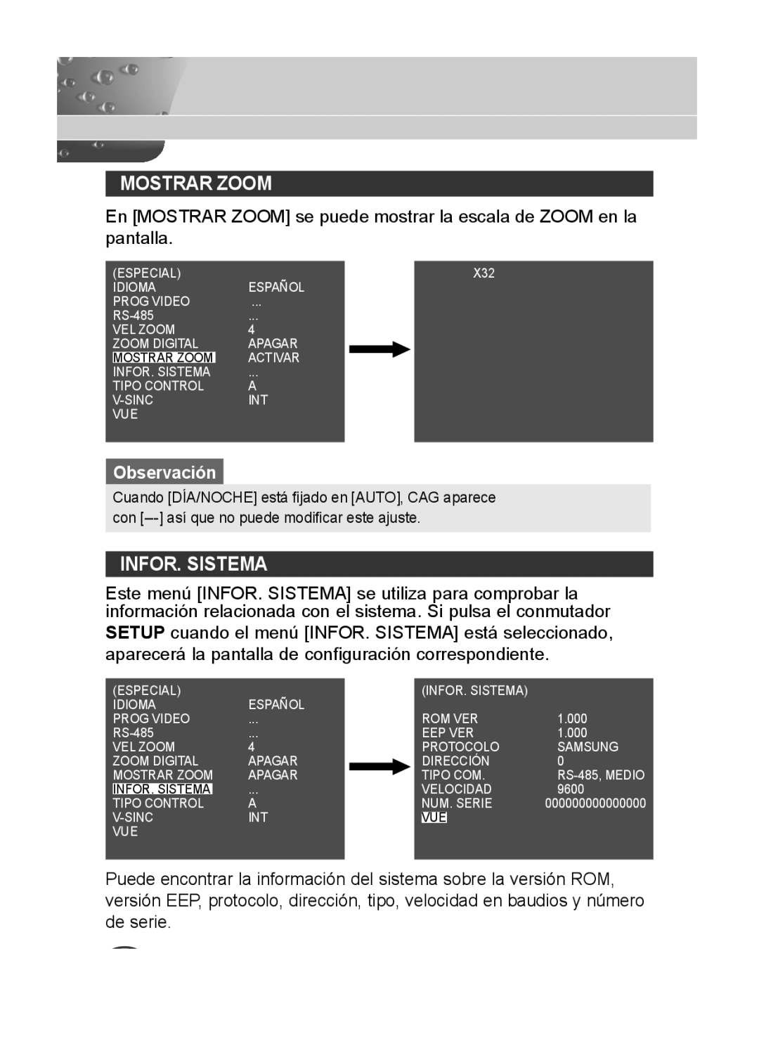 Samsung C4335(P), C4333(P), C4235(P) user manual Mostrar Zoom, INFOR. Sistema 
