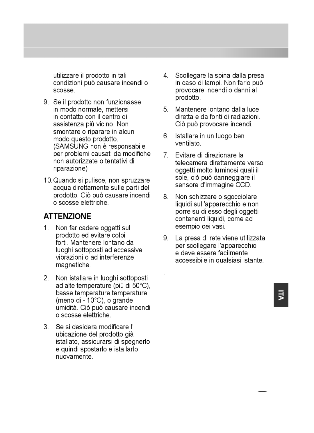 Samsung C4335(P), C4333(P), C4235(P) user manual Attenzione, Istallare in un luogo ben ventilato 