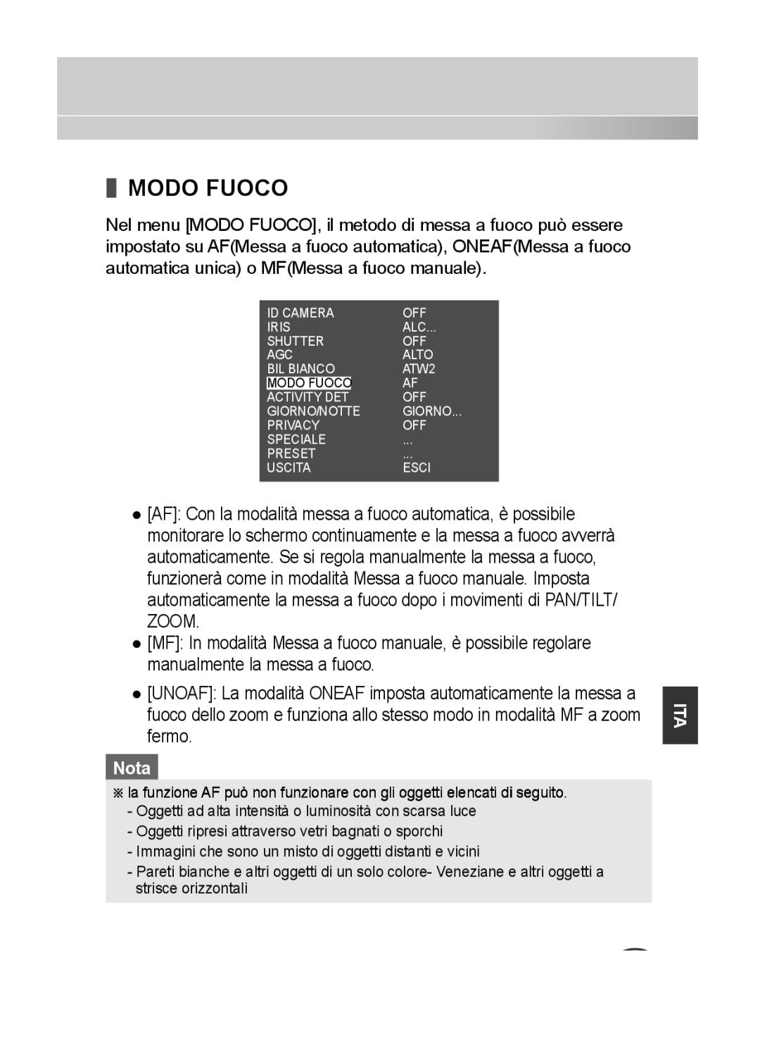Samsung C4333(P), C4335(P), C4235(P) user manual Modo Fuoco, Zoom 