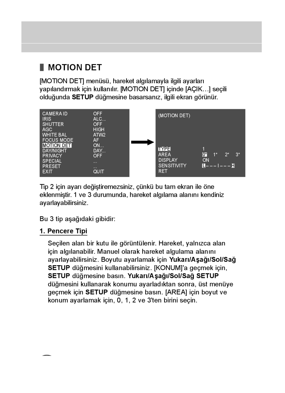 Samsung C4235(P), C4333(P), C4335(P) user manual Motion DET, Pencere Tipi 