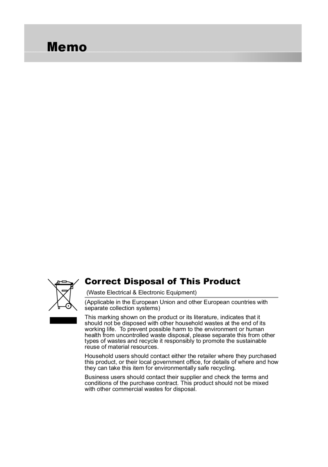 Samsung C4333(P), C4335(P), C4235(P) user manual Memo, Correct Disposal of This Product 