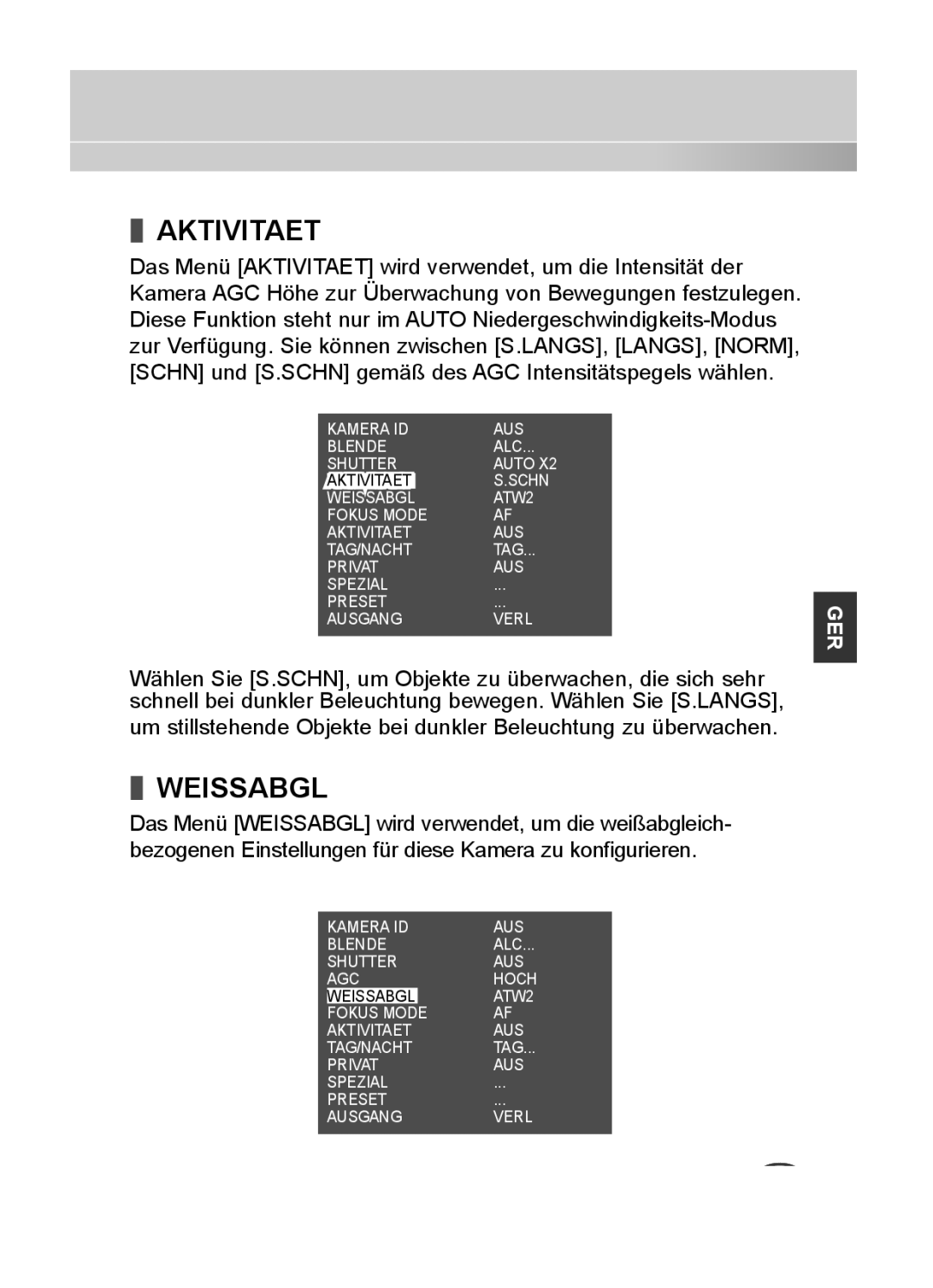 Samsung C4335(P), C4333(P), C4235(P) user manual Aktivitaet, Weissabgl 