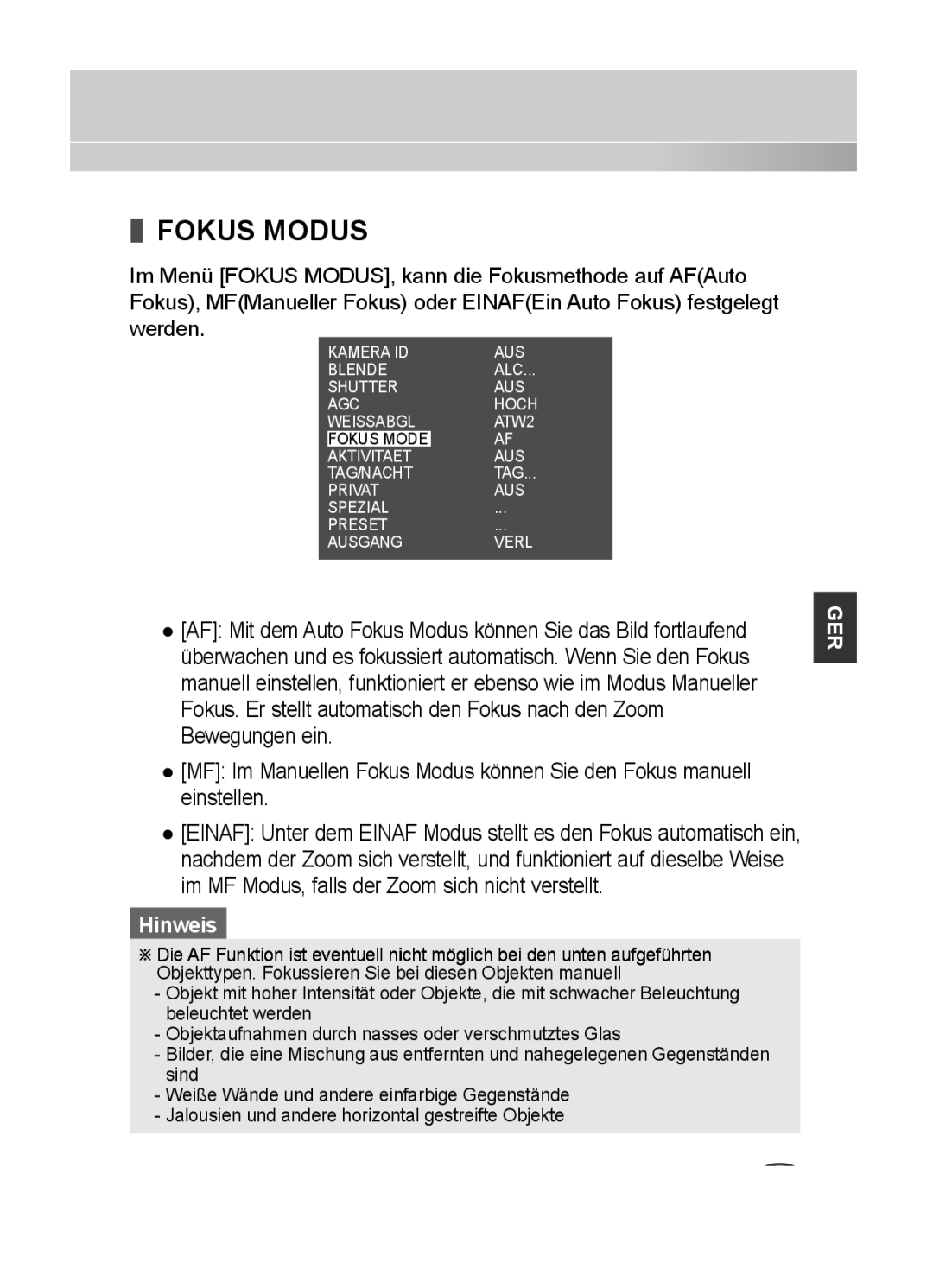 Samsung C4333(P), C4335(P), C4235(P) user manual Fokus Modus 