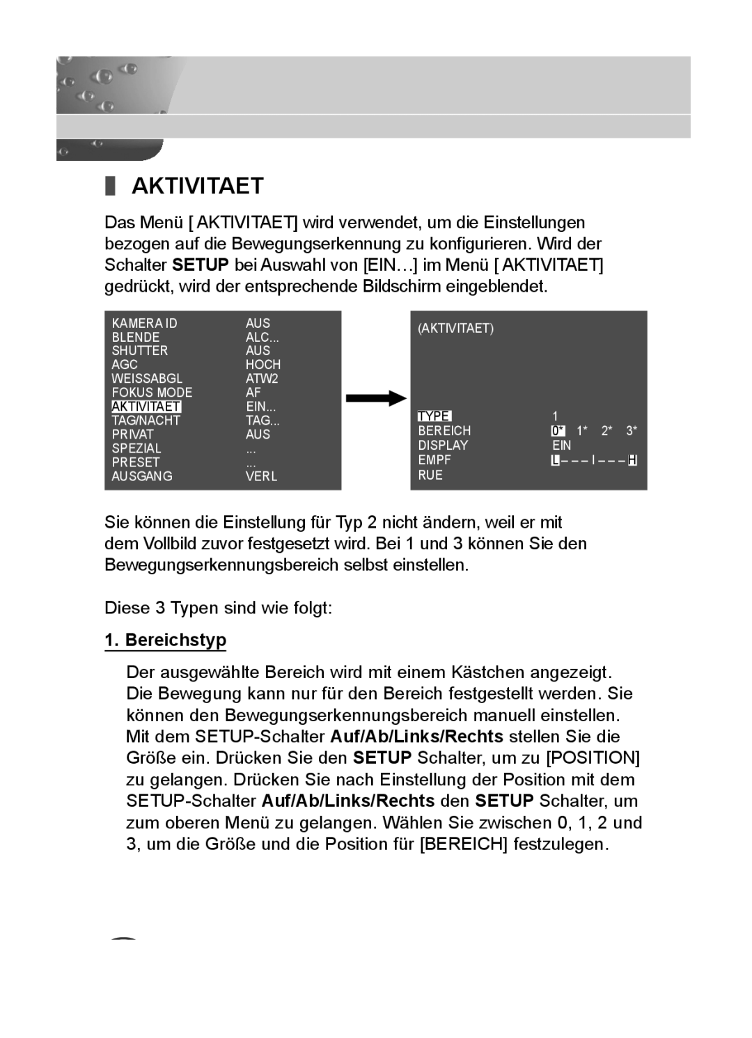 Samsung C4335(P), C4333(P), C4235(P) user manual Aktivitaet, Bereichstyp 