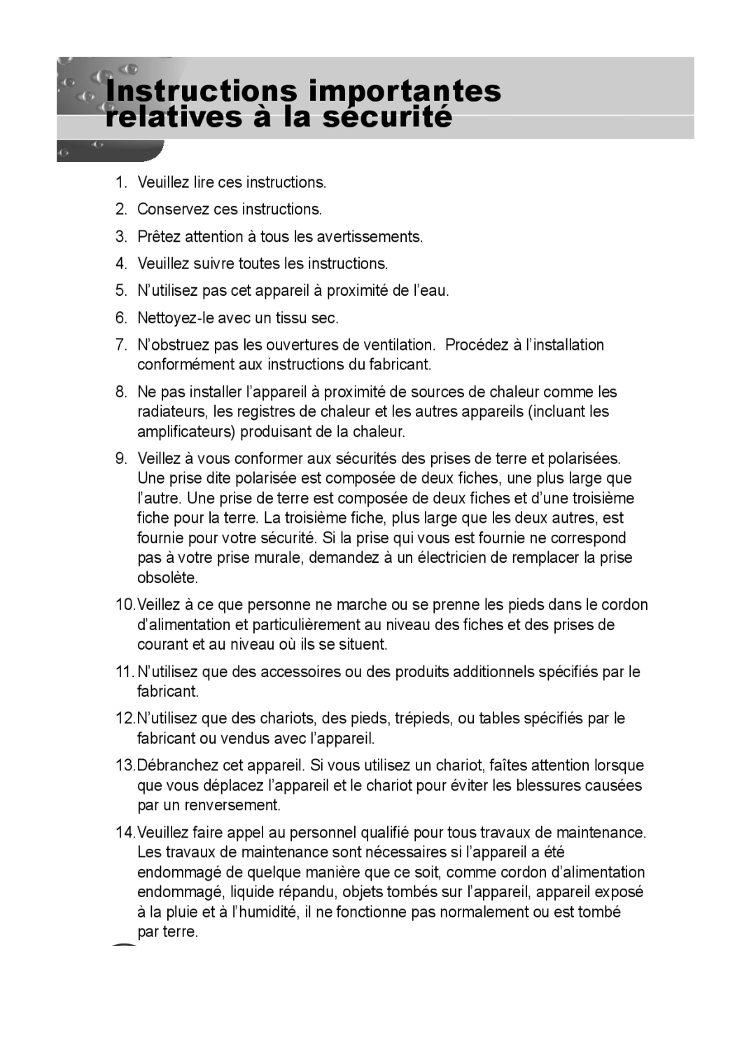 Samsung C4333(P), C4335(P), C4235(P) user manual Instructions importantes relatives à la sécurité 