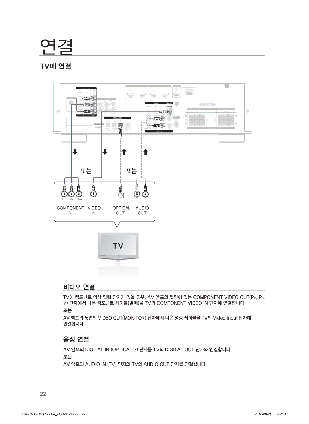 Samsung C560S manual Tv에 연결, 비디오 연결, 음성 연결 