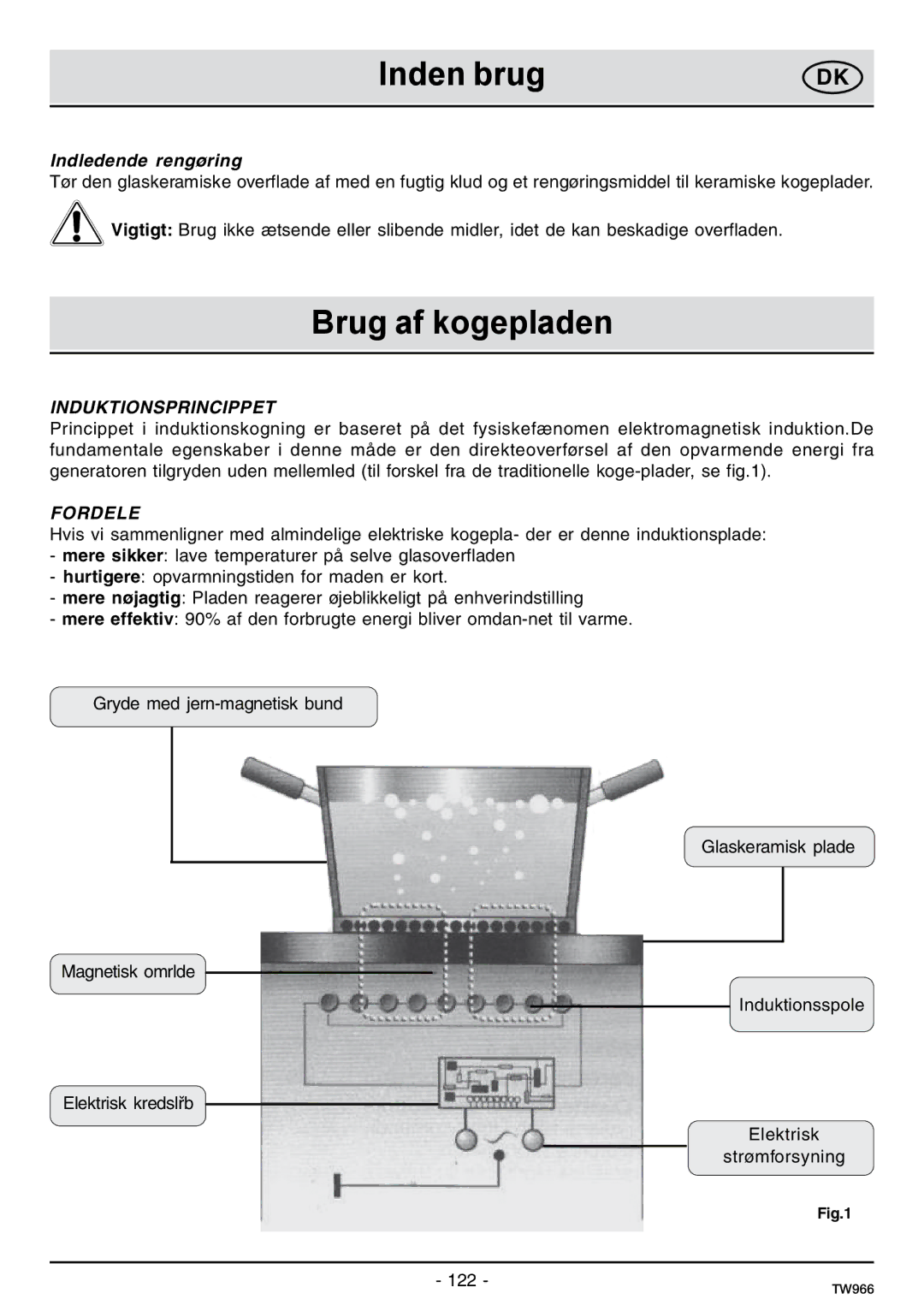 Samsung C61IDGNO/XEE manual Inden brug, Brug af kogepladen, Indledende rengøring 