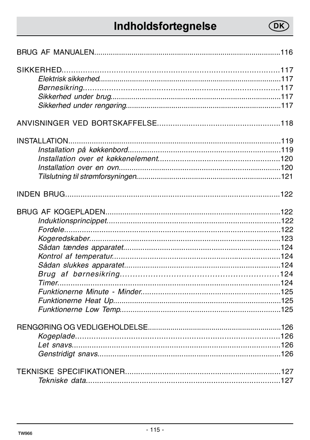 Samsung C61IDGNO/XEE manual Indholdsfortegnelse, Sikkerhed 