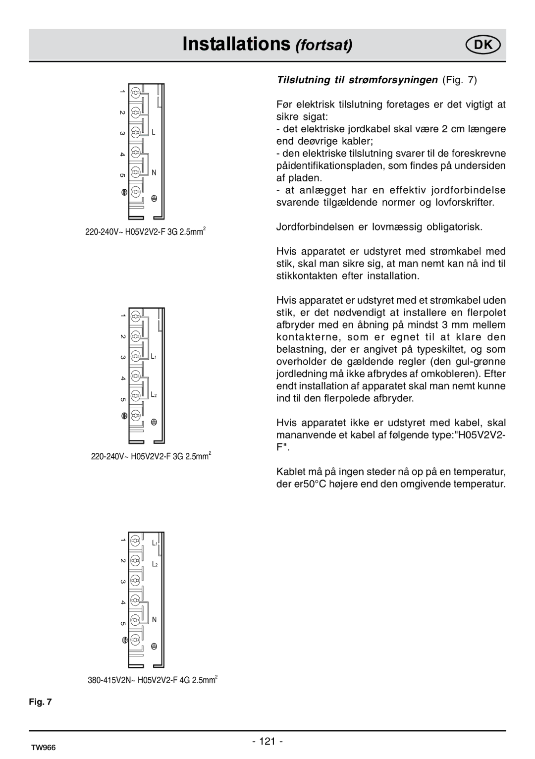 Samsung C61IDGNO/XEE manual Tilslutning til strømforsyningen Fig 