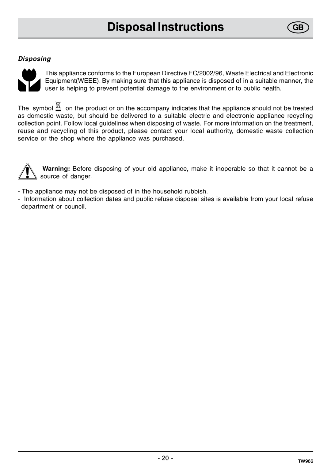 Samsung C61IDGNO/XEE manual Disposal Instructions, Disposing 