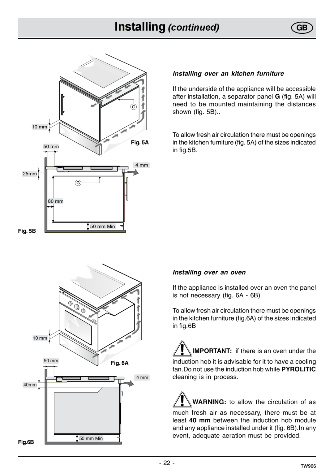 Samsung C61IDGNO/XEE manual Installing over an kitchen furniture, Installing over an oven 