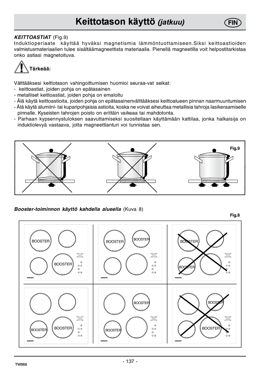 Samsung C61IDGNO/XEE manual Keittotason käyttö jatkuu, Keittoastiat 