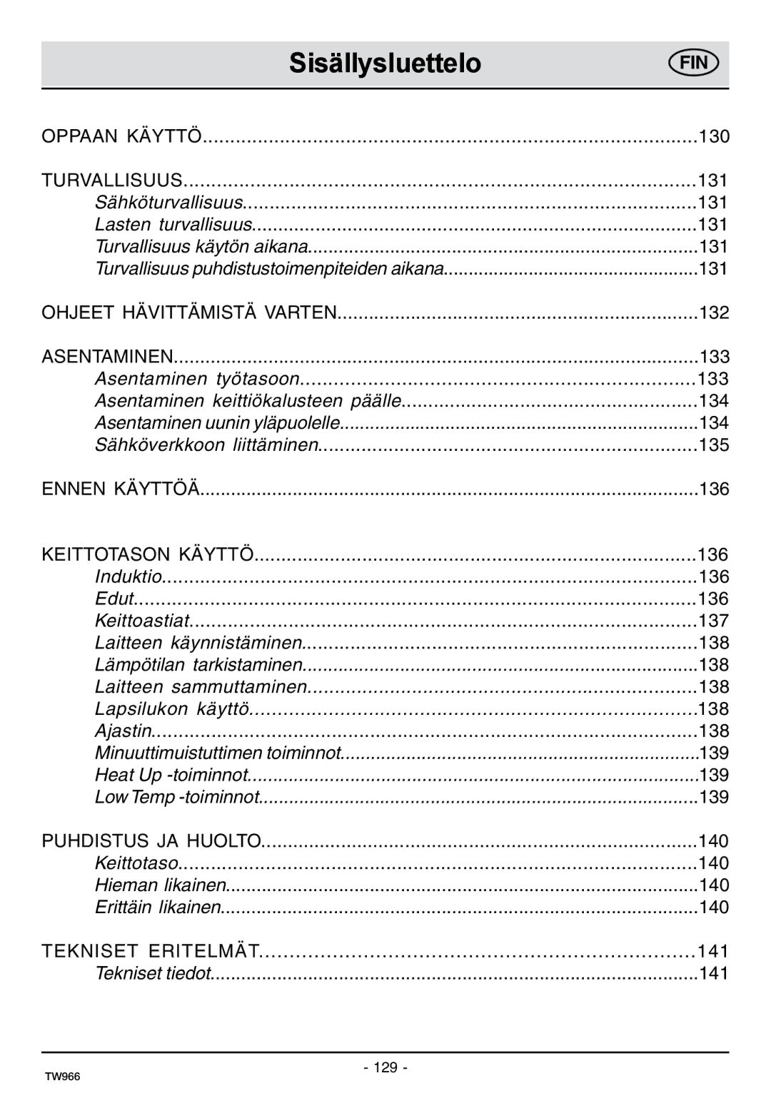 Samsung C61IDGNO/XEE manual Sisällysluettelo, Fin 