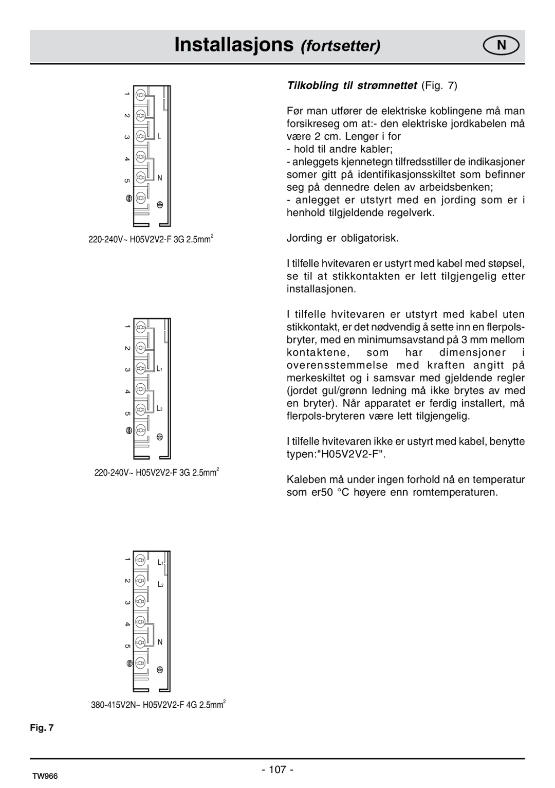 Samsung C61IDGNO/XEE manual Tilkobling til strømnettet Fig 