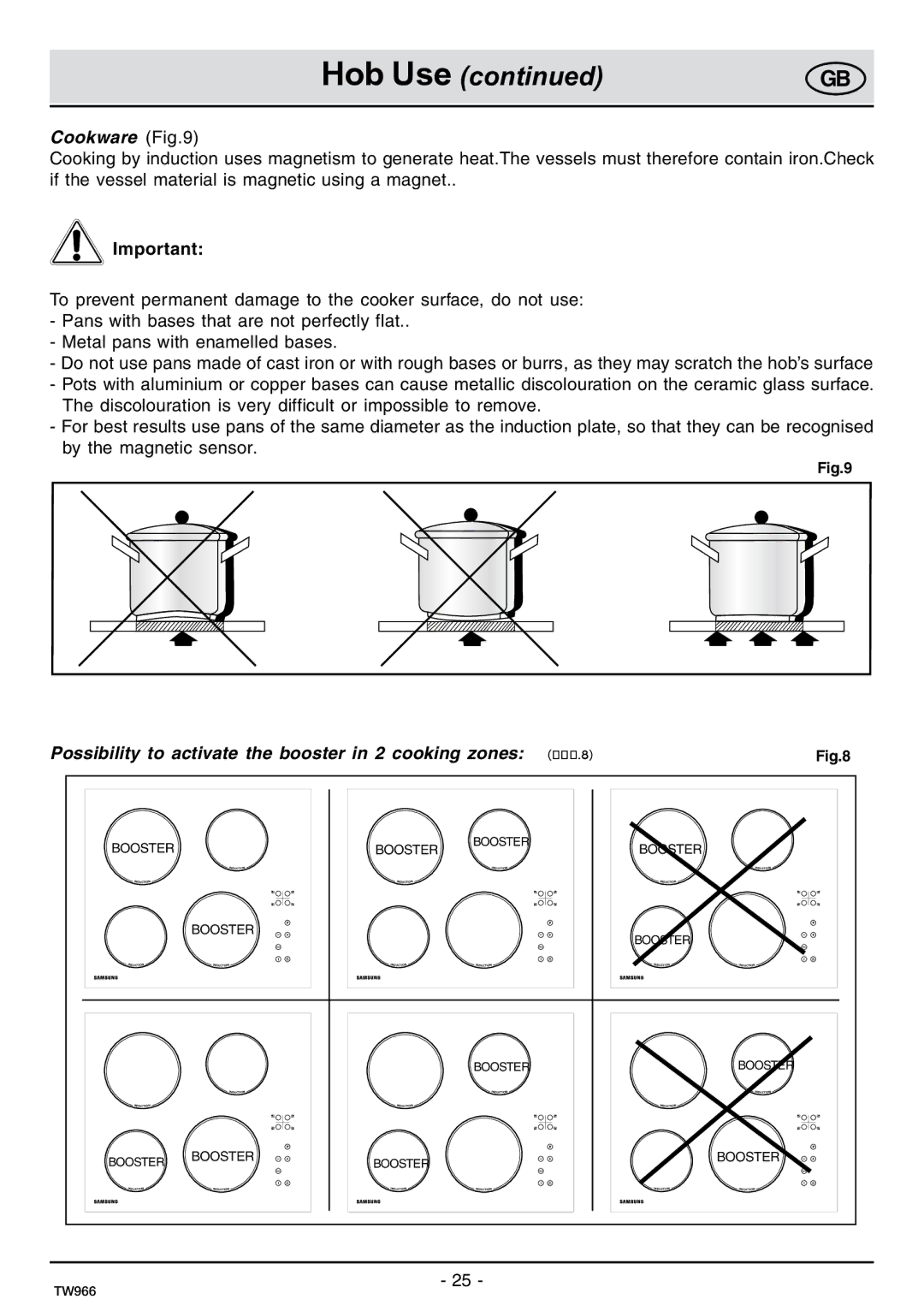 Samsung C61IDGNO/XEO manual Hob Use, Cookware 