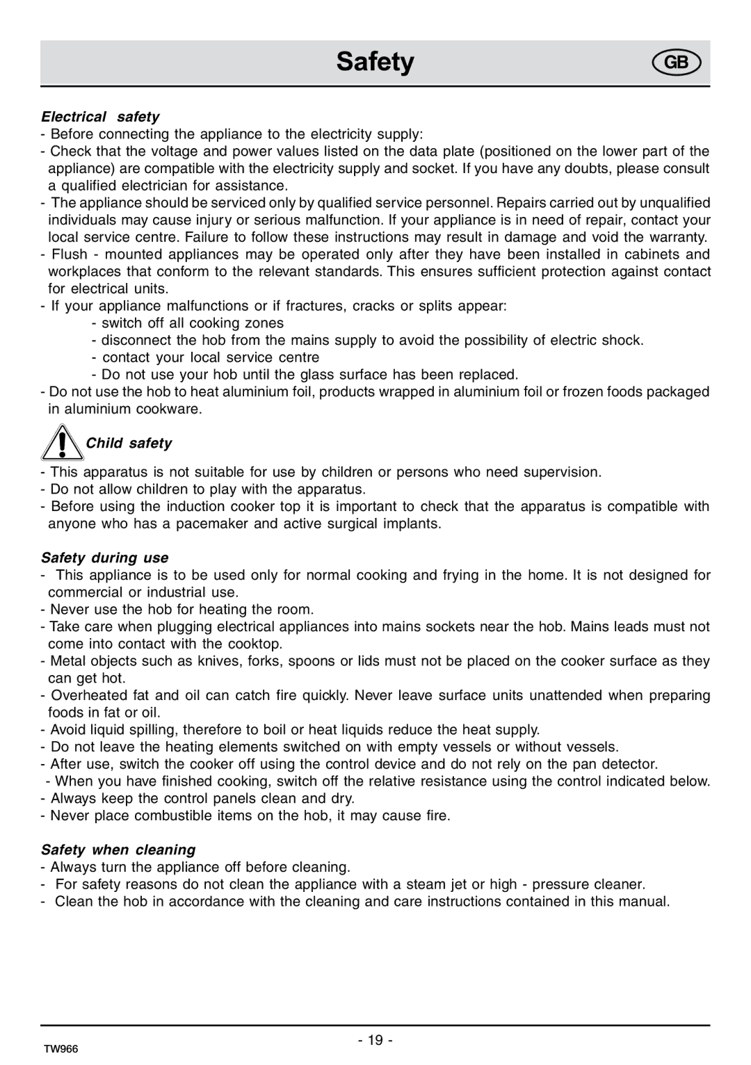 Samsung C61IDGNO/XEO manual Electrical safety, Child safety, Safety during use, Safety when cleaning 