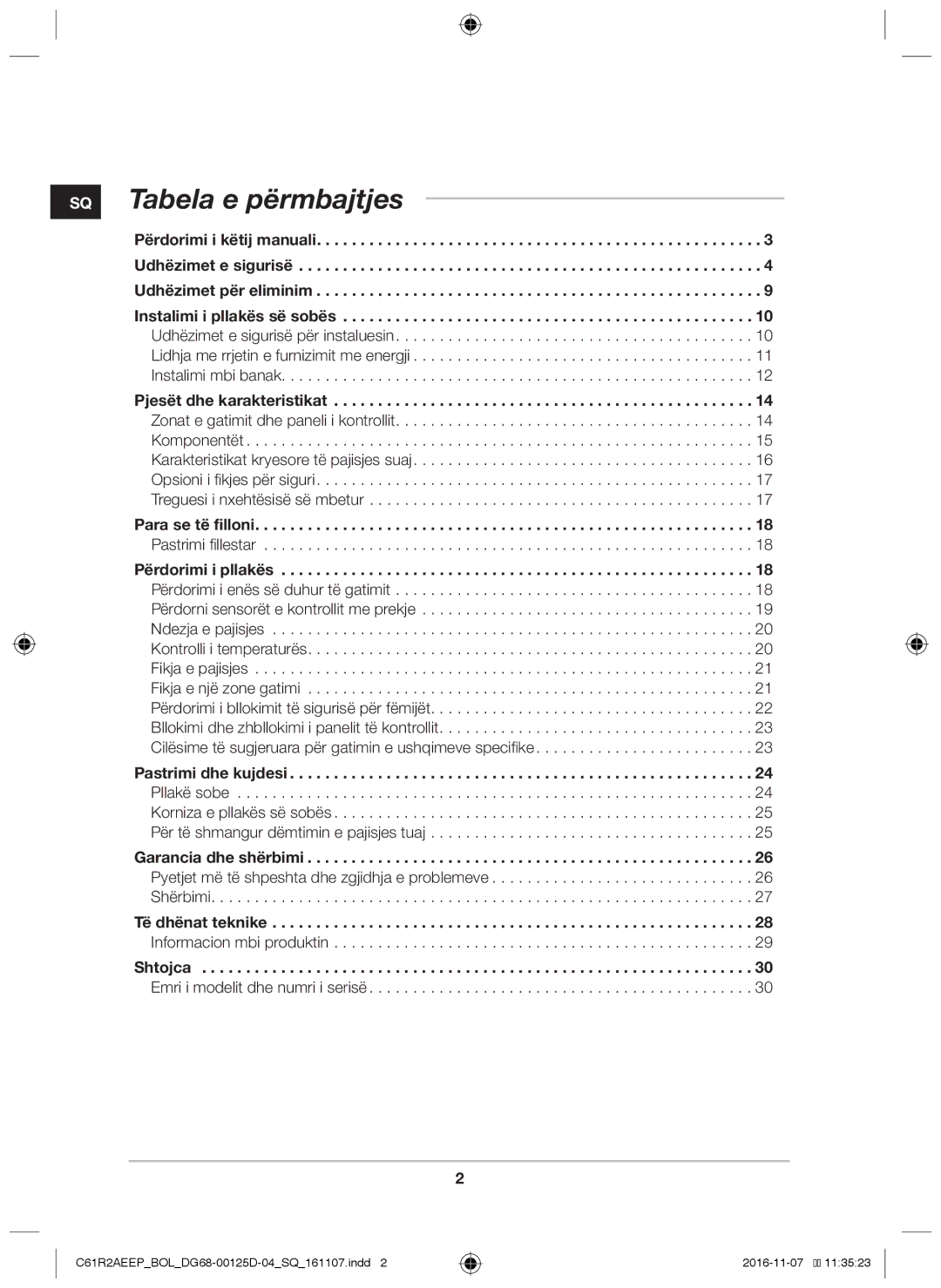 Samsung C61R2AAST/BOL, C61R2AAST/XEH manual SQ Tabela e përmbajtjes 