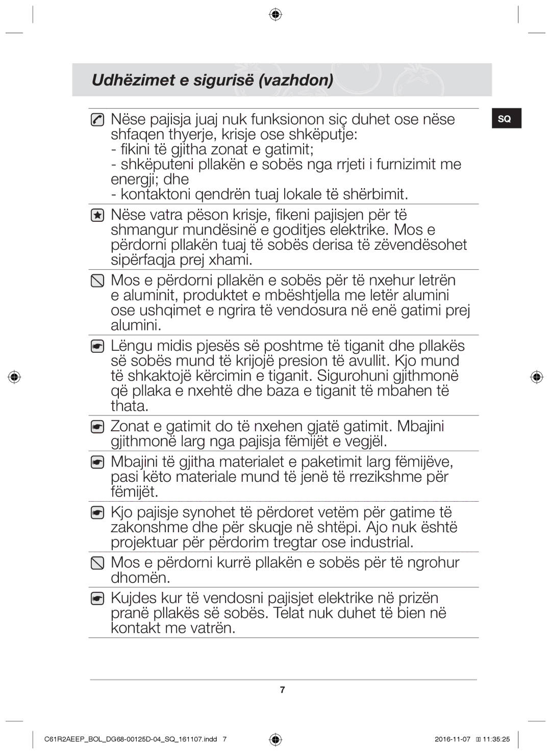 Samsung C61R2AAST/XEH, C61R2AAST/BOL manual Udhëzimet e sigurisë vazhdon 