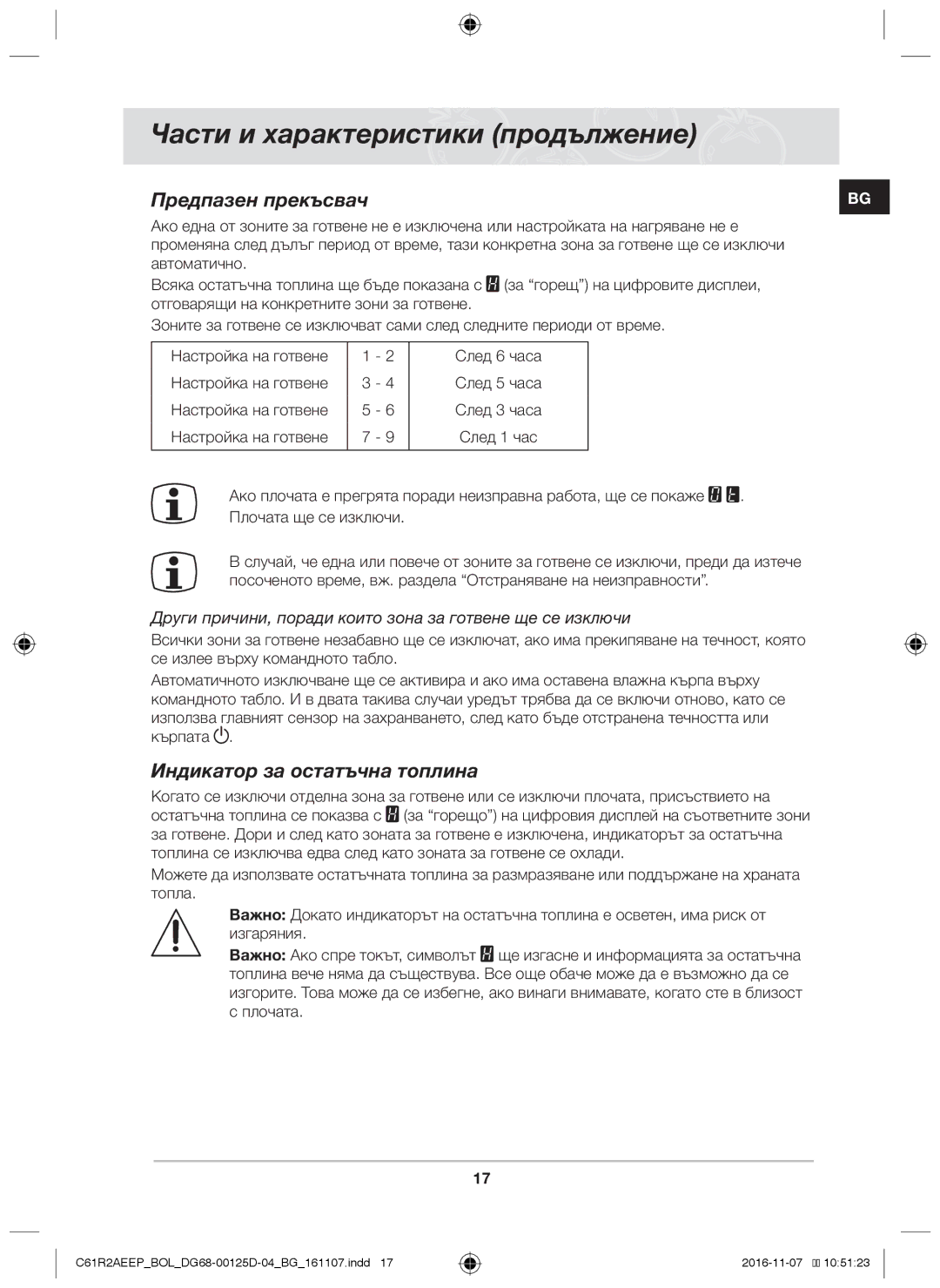 Samsung C61R2AAST/XEH, C61R2AAST/BOL manual Предпазен прекъсвач, Индикатор за остатъчна топлина 